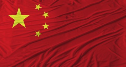 Close up of China flag waving. Flag of China with cloth texture