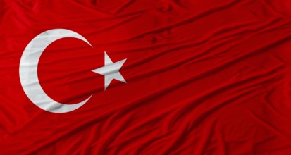 Close up of Turkey flag waving. Flag of Turkey with cloth texture