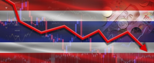 Thailand financial crisis on economic graph. Financial fall of Thailand on economy market