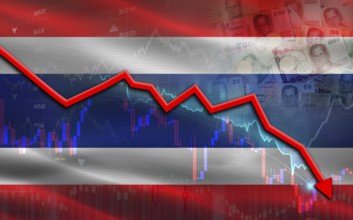 Thailand financial fall on economy market. Thailand financial crisis on economic graph