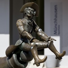 Munchausen figure, The Ride on the Cannonball, Munchausen Fountain by Bonifatius Stirnberg in