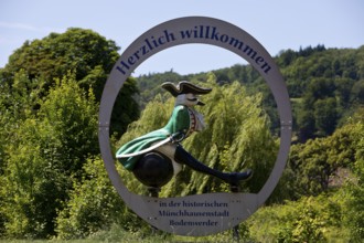 The ride on Münchhausen's cannonball, welcome to the Münchhausen town of Bodenwerder,