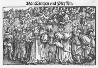 Dancing and whistling woodcut by Hans Scheuffelin 1534, from Könnecke Bilderatlas zur Geschichte