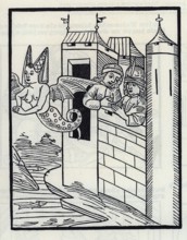 Woodcut from the oldest illustrated edition of Schöne Melusine from 1480, from Könnecke Bilderatlas