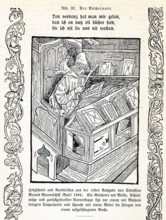 Scholar with a fool's cap and books he does not understand. Woodcut from Das Narrenschiff from