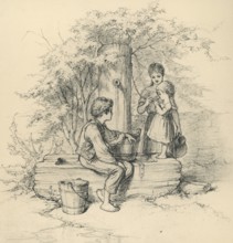 At the fountain, A. Hendschel's sketchbook, collotype published by M. Hendschel, after 1871