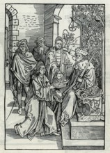 Konrad Celtes (1459-1508) presents Elector Frederick of Saxony with the works of Roswitha, from