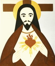 Heart of Jesus, oil painting by Bruno Tausend (1915-1984), around 1970