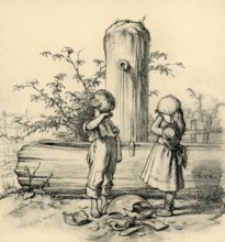 Children at the fountain, misfortune, A. Hendschel's sketchbook, collotype published by M.