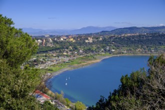 Lake Albano, Lago Albano from Castel Gandolfo, Albano, Alban Hills, Colli Albani, Lazio, Italy