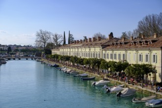 Padiglione degli Ufficiali at the harbour basin, Peschiera del Garda, Lake Garda, Veneto, Italy