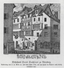 Former residence of Hans Sachs in Nuremberg after an etching from 1852, from Könnecke Bilderatlas