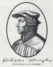 Ulrich (Huldrich) Zwingli (1484-1531) Woodcut by Albrecht Dürer, from Könnecke Bilderatlas zur