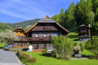 Old farmhouses, St. Oswald, near Bad Kleinkirchheim, Nockberge, Carinthia, Austria