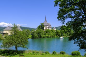 Maria Wörth pilgrimage church, on the southern shore of Lake Lake Wörth, Carinthia, Austria