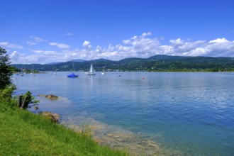 Teixlbucht bathing beach, on Lake Lake Wörth, near Unterdellach, southern shore, Carinthia, Austria