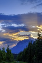 Sunset, Dobratsch, from the castle ruins of Finkenstein, on Lake Faak, Carinthia, Austria