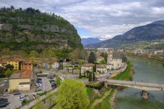 View over the Adige Valley with the Trento, from the Valle-Trento cable car, Trento, Trentino,