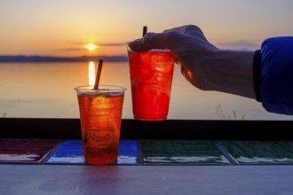 Cocktails, Aperol Sprizz, sunset at the bar, Lido delle Grotte, Jamaica Beach, Sirmione on Lake