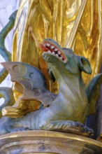 Dragon attribute, St Ottilia, parish church of St Kilian, Bad Heilbrunn, Upper Bavaria, Bavaria,