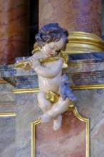 Angel, putto, cherub, playing music, St Kilian's parish church, Bad Heilbrunn, Upper Bavaria,