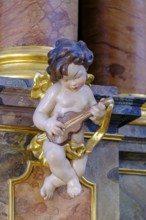 Angel, putto, cherub, playing music, St Kilian's parish church, Bad Heilbrunn, Upper Bavaria,