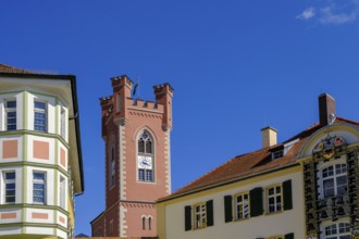 District court with glockenspiel and town tower, town square, Furth im Wald, Bavarian Forest, Upper