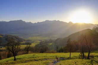 View from the Dandlbergalm, Roßholzen, Samerberg, Inntal, Upper Bavaria, Bavaria, Germany