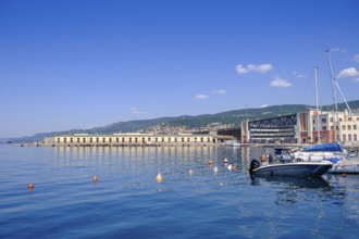 Old harbour, Porto Vecchio, pier, of Riva del Mandracchio, promenade, Trieste, Adriatic Sea, Friuli