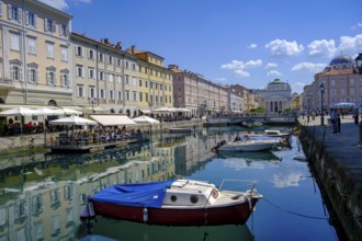 Commercial and residential buildings on the Grand Canal, Borgo Teresiano, Trieste, Adriatic Sea,