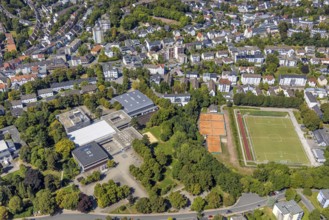 Aerial view, Bergstadt Gymnasium und Sportanlage Honsel Fußballstadion, Lüdenscheid-Stadt,