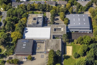 Aerial photo, Bergstadt Gymnasium and sports facility Honsel football stadium, Lüdenscheid town,
