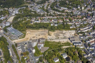 Aerial view, construction site for residential quarter Wiesenstraße and fire station, Lüdenscheid