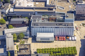 Aerial view, tree avenue at the town hall and town hall square, city, Lüdenscheid city,