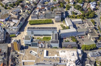 Aerial view, town hall and town hall square with tree avenue, city, Lüdenscheid city, Lüdenscheid,