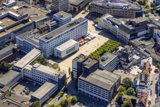 Aerial view, tree avenue at the town hall and town hall square, city, Lüdenscheid city,