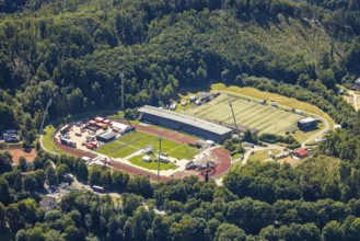 Aerial view, construction site and renovation of the Nattenberg stadium, Rot-Weiß Lüdenscheid,