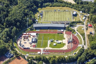 Aerial view, construction site and renovation of the Nattenberg stadium, Rot-Weiß Lüdenscheid,