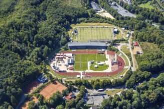 Aerial view, construction site and renovation of the Nattenberg stadium, Rot-Weiß Lüdenscheid,