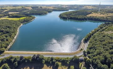 Aerial view, Verse dam with dam, forest area with forest damage, Piepersloh, Lüdenscheid,