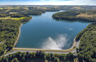 Aerial view, Verse dam with dam, forest area with forest damage, Piepersloh, Lüdenscheid,