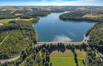 Aerial view, Verse dam with dam, forest area with forest damage, Piepersloh, Lüdenscheid,