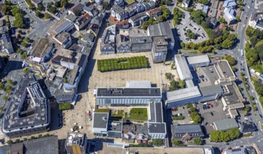 Aerial view, town hall and town hall square with tree avenue, city, Lüdenscheid city, Lüdenscheid,