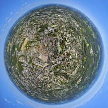 Aerial view, city centre view with town hall, circular residential complex Grabenstrasse and