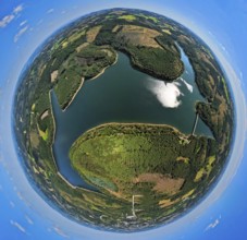 Aerial view, Verse dam, globe, fisheye image, 360 degree image, tiny world, little planet, fisheye