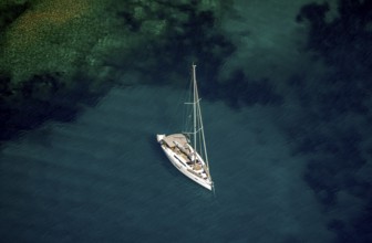 Bays for sailboats and divers, Mediterranean Bay of Roses, blue water, Roses, Costa Brava,