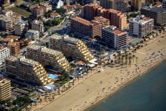 Roses on the Gulf of Roses, high-rise buildings on the beach, holiday resort, palm beach, beach,