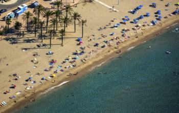 Roses on the Gulf of Roses, high-rise buildings on the beach, holiday resort, palm beach, beach,