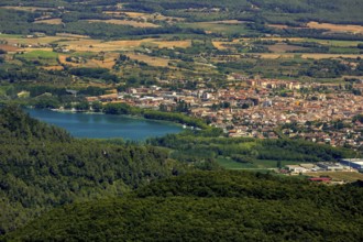 Banyoles, Costa Brava, Catalonia, Spain, Sant Miquel de Campmajor, Europe, aerial view, birds-eyes