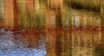Reflections of the colourful facades in the river Onyar, Girona, Cataluña, Gerona, Catalonia,